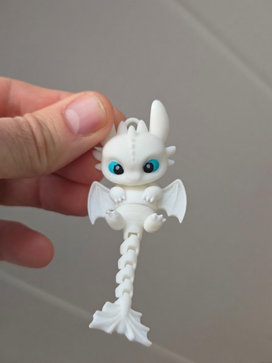 Articulated Light Fury Keychain – Flexible 3D Printed Dragon Collectible